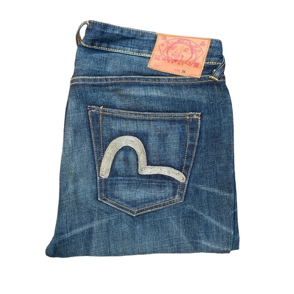 RARE Vintage Curved Leg Evisu Jeans Size 36 Blue - Picture 3 of 14